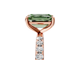 Rose gold Fancy Green Emerald  Cut Diamond Pavé Band Solitaire with Four-Prong Setting_8