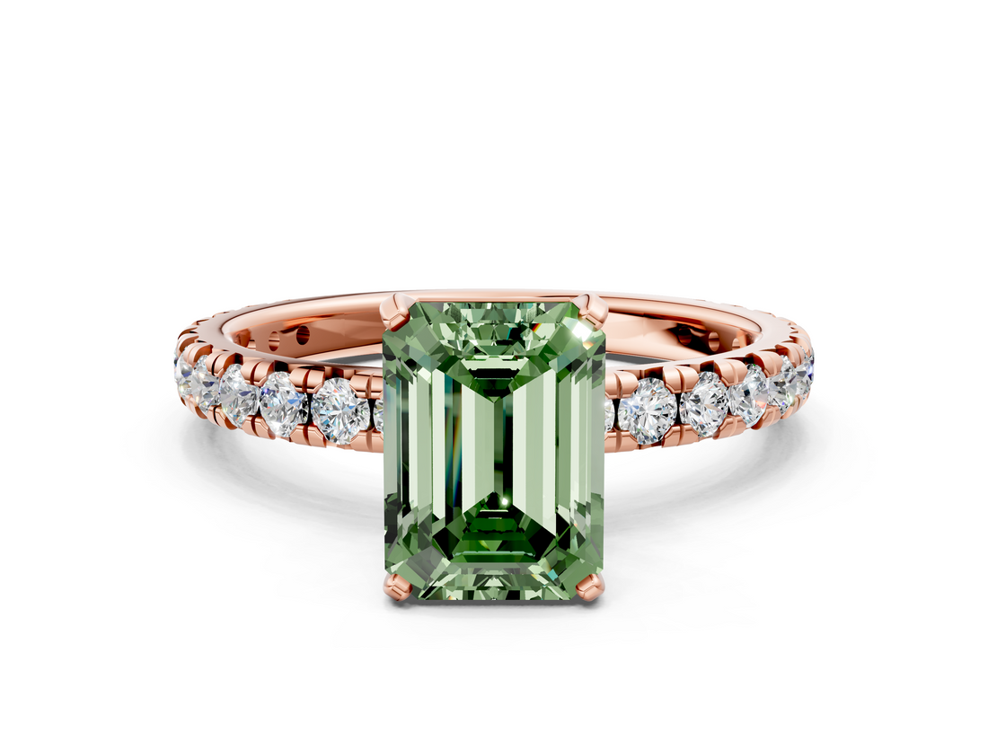 Rose gold Fancy Green Emerald  Cut Diamond Pavé Band with Four-Prong Setting_20