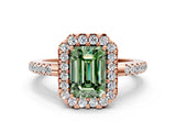 Rose gold Fancy Green Emerald Cut Diamond Pavé Halo Ring with Four-Prong Setting_36