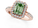 Rose gold Fancy Green Emerald Cut Diamond Pavé Halo Ring with Four-Prong Setting_37