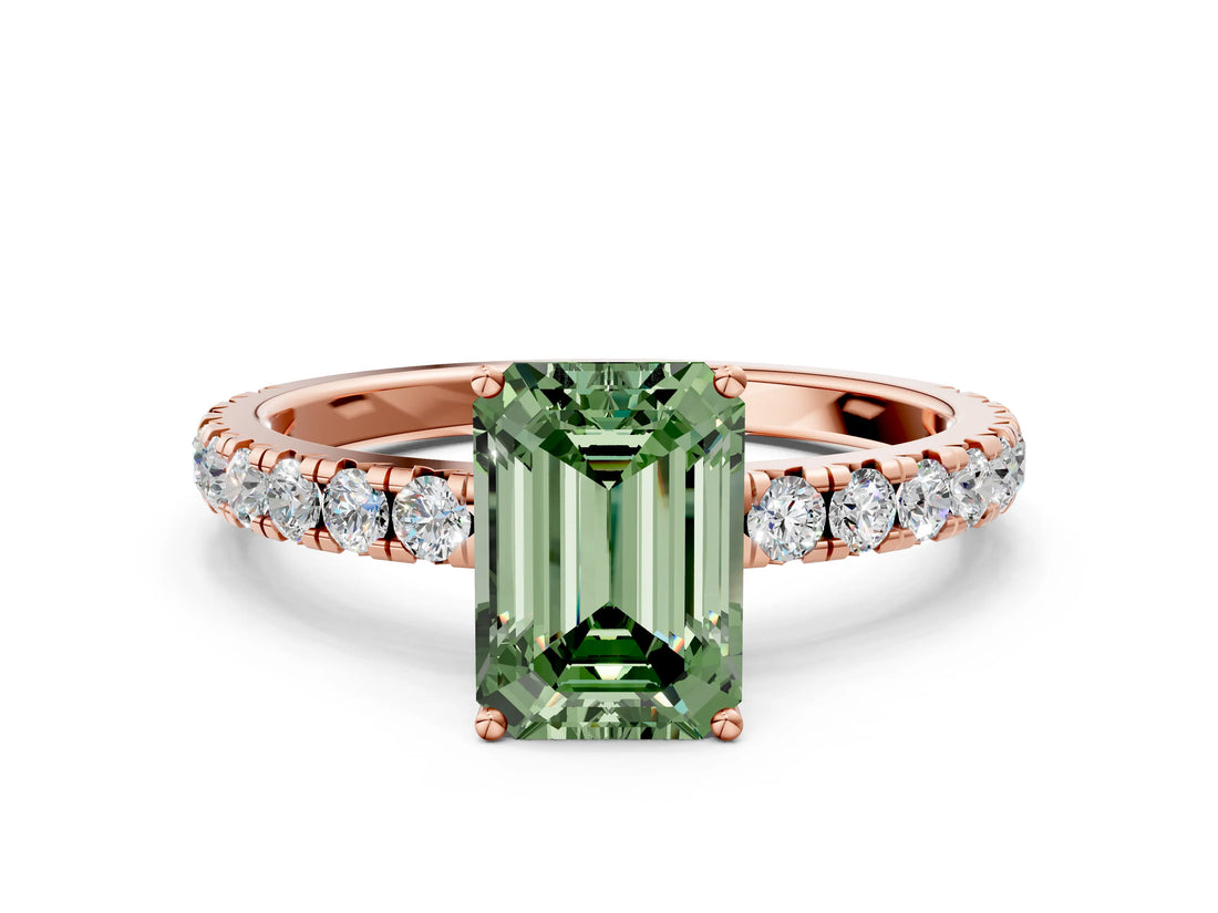 Rose gold Fancy Green Emerald Cut Diamond Pavé Solitaire Engagement Ring with Four-Prong Setting_71