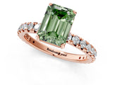 Rose gold Fancy Green Emerald Cut Diamond Pavé Solitaire Ring with Round Band and Prong Setting_13