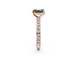 Rose gold Fancy Green Emerald Cut Diamond Pavé Solitaire Ring with Round Band and Prong Setting_14