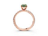 Rose gold Fancy Green Emerald Cut Diamond Pavé Solitaire Ring with Round Band and Prong Setting_15