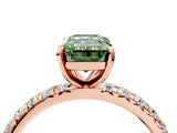 Rose gold Fancy Green Emerald Cut Diamond Pavé Solitaire Ring with Round Band and Prong Setting_16