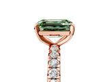 Rose gold Fancy Green Emerald Cut Diamond Pavé Solitaire Ring with Round Band and Prong Setting_17