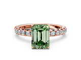 Rose gold Fancy Green Emerald Cut Diamond Pavé Solitaire Ring with Round Band and Prong Setting_24