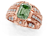 Rose gold Fancy Green Emerald Cut Diamond Pave Art Deco Split Shank Ring with Four-Prong Setting_1