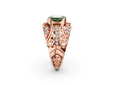 Rose gold Fancy Green Emerald Cut Diamond Pave Art Deco Split Shank Ring with Four-Prong Setting_2