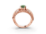 Rose gold Fancy Green Emerald Cut Diamond Pave Art Deco Split Shank Ring with Four-Prong Setting_3
