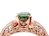 Rose gold Fancy Green Emerald Cut Diamond Pave Art Deco Split Shank Ring with Four-Prong Setting_4