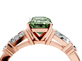 Rose gold Fancy Green Emerald  Cut Diamond Ring with Baguette Side Stones, Channel Set Band, and Four-Prong Setting_28