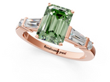 Rose gold Fancy Green Emerald  Cut Diamond Ring with Baguette Side Stones, Channel Set Band, and Four-Prong Setting_4