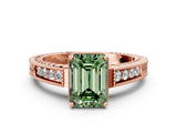 Rose gold Fancy Green Emerald Cut Diamond Ring with Milgrain Pavé Band and Four-Prong Setting_21