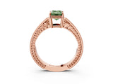 Rose gold Fancy Green Emerald Cut Diamond Ring with Milgrain Pavé Band and Four-Prong Setting_24