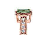 Rose gold Fancy Green Emerald Cut Diamond Ring with Milgrain Pavé Band and Four-Prong Setting_26