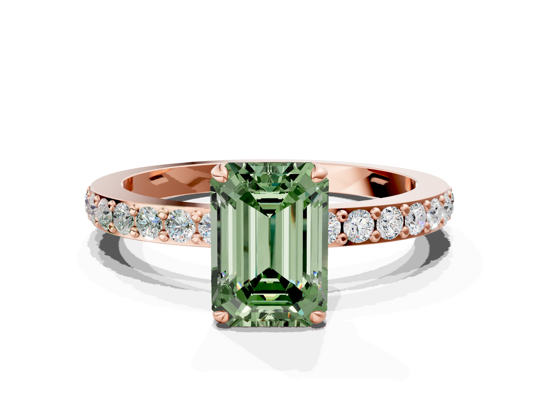 Rose gold Fancy Green Emerald  Cut Diamond Ring with Pavé Band and Four-Prong Setting_53