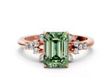 Rose gold Fancy Green Emerald Cut Diamond Ring with Side Stones and Four-Prong Setting_94