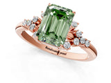 Rose gold Fancy Green Emerald Cut Diamond Ring with Side Stones and Four-Prong Setting_95