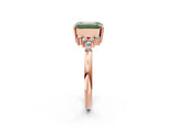 Rose gold Fancy Green Emerald Cut Diamond Ring with Side Stones and Four-Prong Setting_96