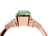 Rose gold Fancy Green Emerald Cut Diamond Ring with Side Stones and Four-Prong Setting_98