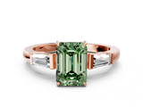 Rose gold Fancy Green Emerald  Cut Diamond Ring with Tapered Baguette Side Stones in Four-Prong Setting_3