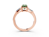Rose gold Fancy Green Emerald  Cut Diamond Ring with Tapered Baguette Side Stones in Four-Prong Setting_6