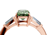 Rose gold Fancy Green Emerald  Cut Diamond Ring with Tapered Baguette Side Stones in Four-Prong Setting_7