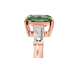 Rose gold Fancy Green Emerald  Cut Diamond Ring with Tapered Baguette Side Stones in Four-Prong Setting_8