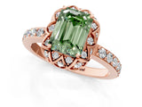 Rose gold Fancy Green Emerald Cut Diamond Scalloped Halo Engagement Ring with Round Shared Prong Band_13