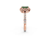 Rose gold Fancy Green Emerald Cut Diamond Scalloped Halo Engagement Ring with Round Shared Prong Band_14