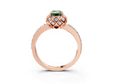 Rose gold Fancy Green Emerald Cut Diamond Scalloped Halo Engagement Ring with Round Shared Prong Band_15