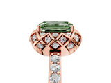 Rose gold Fancy Green Emerald Cut Diamond Scalloped Halo Engagement Ring with Round Shared Prong Band_17