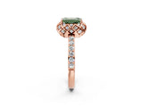 Rose gold Fancy Green Emerald Cut Diamond Scalloped Halo Engagement Ring with Round Shared Prong Band_26