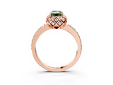 Rose gold Fancy Green Emerald Cut Diamond Scalloped Halo Engagement Ring with Round Shared Prong Band_27
