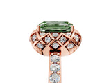 Rose gold Fancy Green Emerald Cut Diamond Scalloped Halo Engagement Ring with Round Shared Prong Band_29