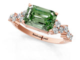 Rose gold Fancy Green Emerald Cut Diamond Scattered Round Accent Ring with Prong Setting_13