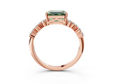 Rose gold Fancy Green Emerald Cut Diamond Scattered Round Accent Ring with Prong Setting_15