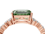 Rose gold Fancy Green Emerald Cut Diamond Scattered Round Accent Ring with Prong Setting_16