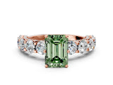 Rose gold Fancy Green Emerald Cut Diamond Side Stone Engagement Ring with Four-Prong Setting_24