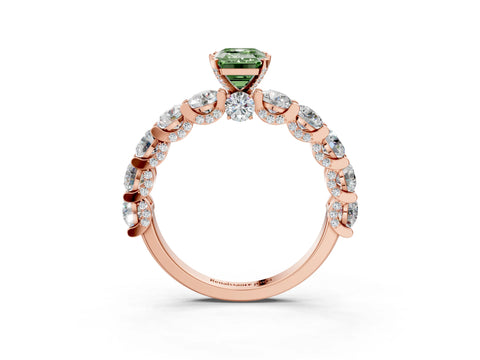 Rose gold Fancy Green Emerald Cut Diamond Side Stone Engagement Ring with Four-Prong Setting_27
