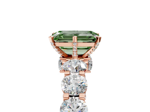 Rose gold Fancy Green Emerald Cut Diamond Side Stone Engagement Ring with Four-Prong Setting_29