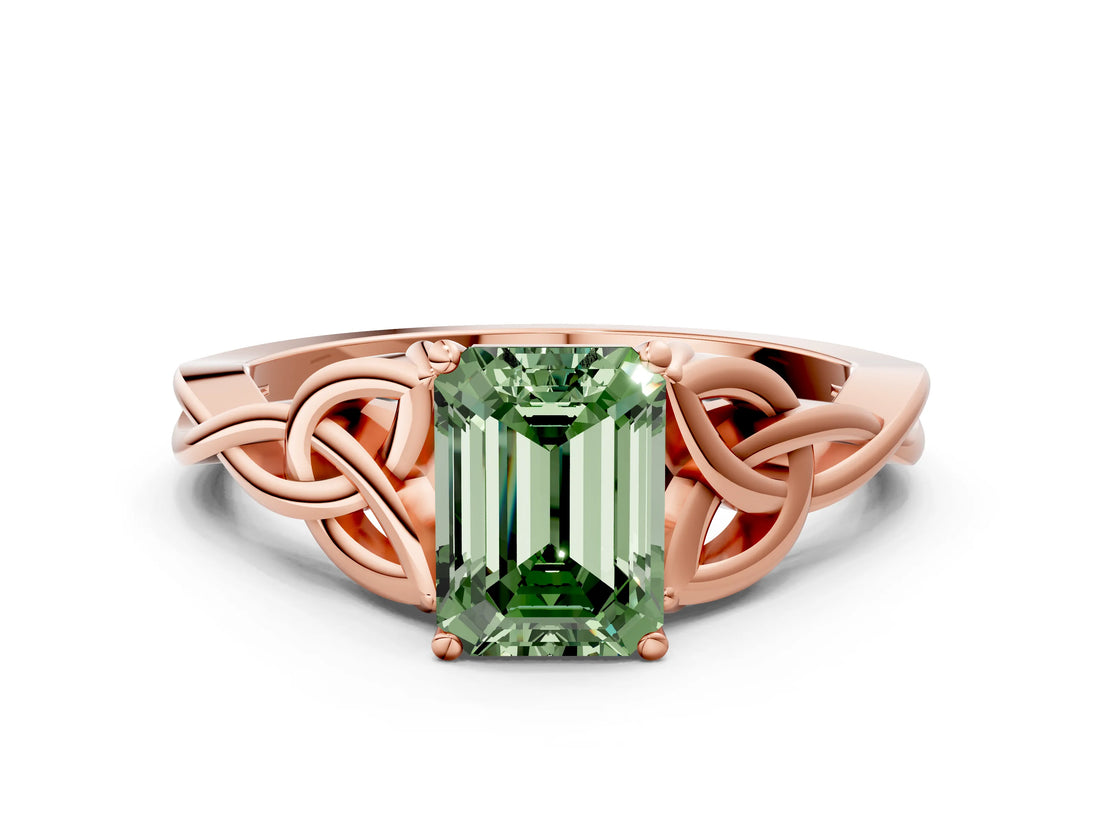 Rose gold Fancy Green Emerald Cut Diamond Solitaire Celtic Knot Ring with Four-Prong Setting_59