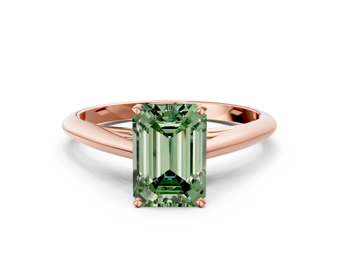 Rose gold Fancy Green Emerald Cut Diamond Solitaire Engagement Ring with Cathedral Setting and Four-Prong Mount_30