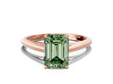 Rose gold Fancy Green Emerald Cut Diamond Solitaire Engagement Ring with Cathedral Setting and Four-Prong Mount_78