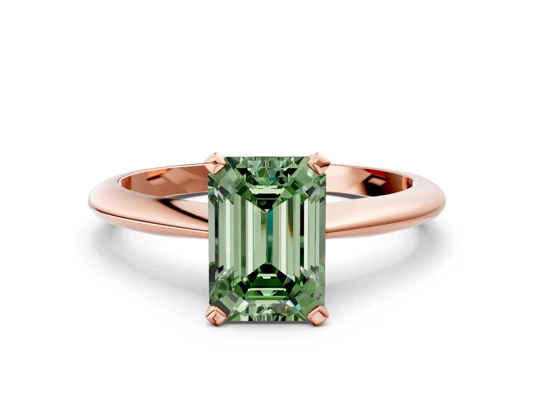 Rose gold Fancy Green Emerald Cut Diamond Solitaire Engagement Ring with Classic Band and Four-Prong Setting_36