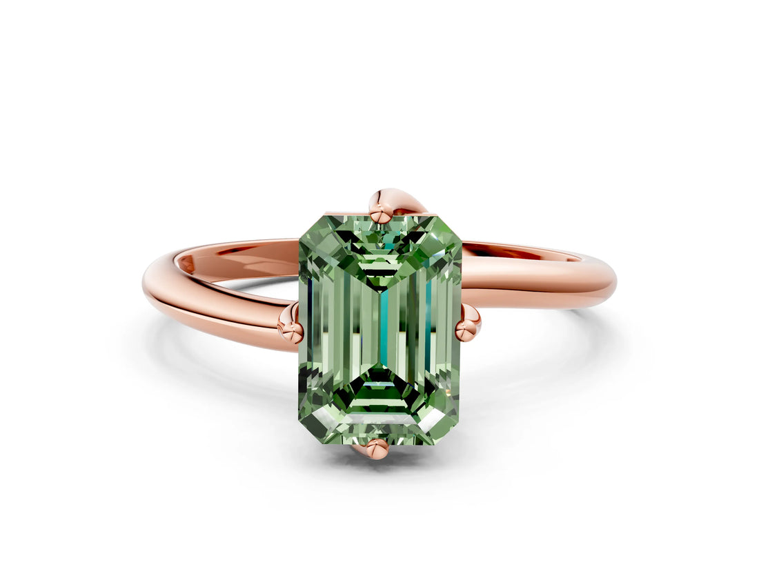 Rose gold Fancy Green Emerald Cut Diamond Solitaire Engagement Ring with Four-Prong Setting and Classic Band_20