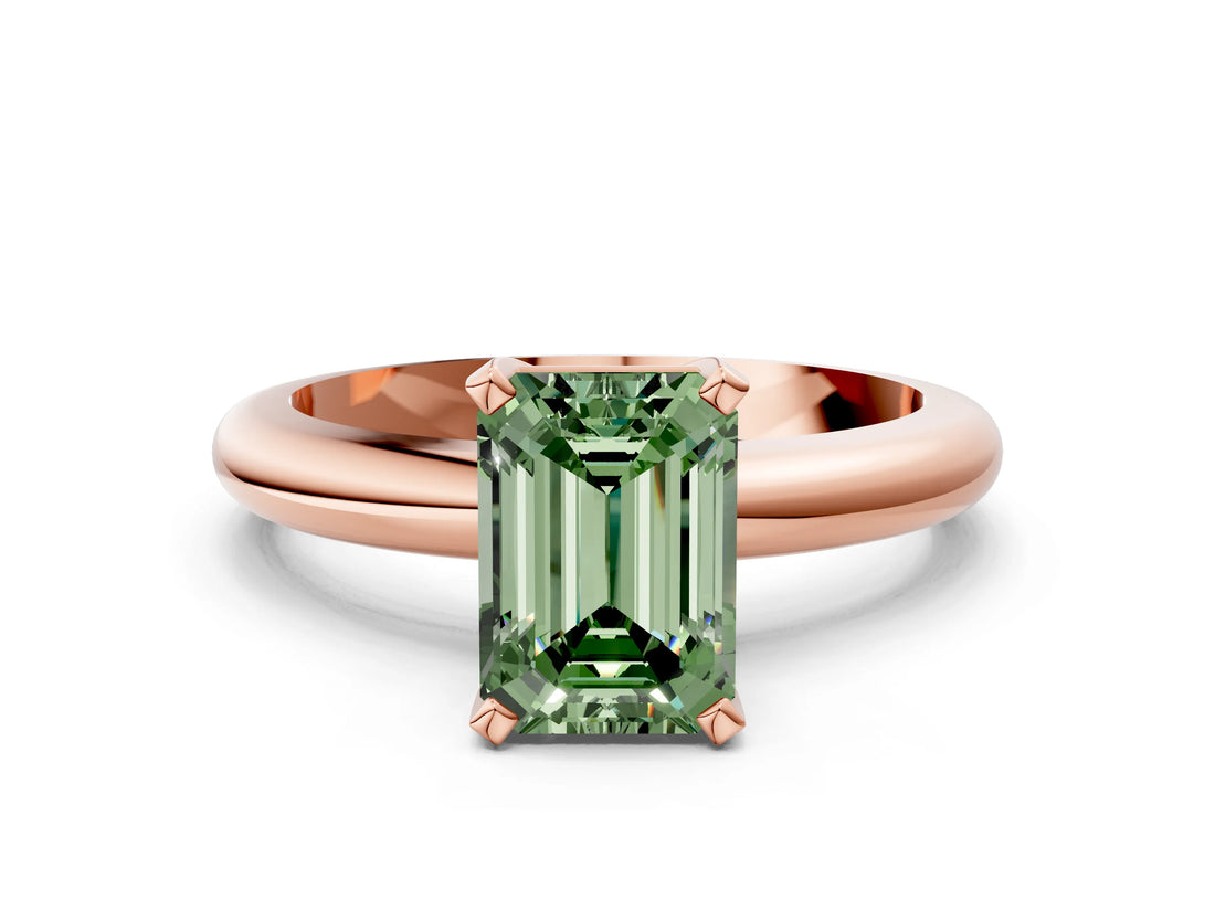 Rose gold Fancy Green Emerald Cut Diamond Solitaire Engagement Ring with Round Band and Four-Prong Setting_155