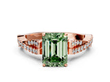 Rose gold Fancy Green Emerald Cut Diamond Solitaire Engagement Ring with Twisted Pavé Band and Four-Prong Setting_49