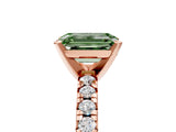 Rose gold Fancy Green Emerald Cut Diamond Solitaire Pavé Engagement Ring with Round Band and Prong Setting_55